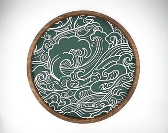 White and Forest Green, Japanese Waves, Wall Art, Sea, Nautical, Small to Extra Large