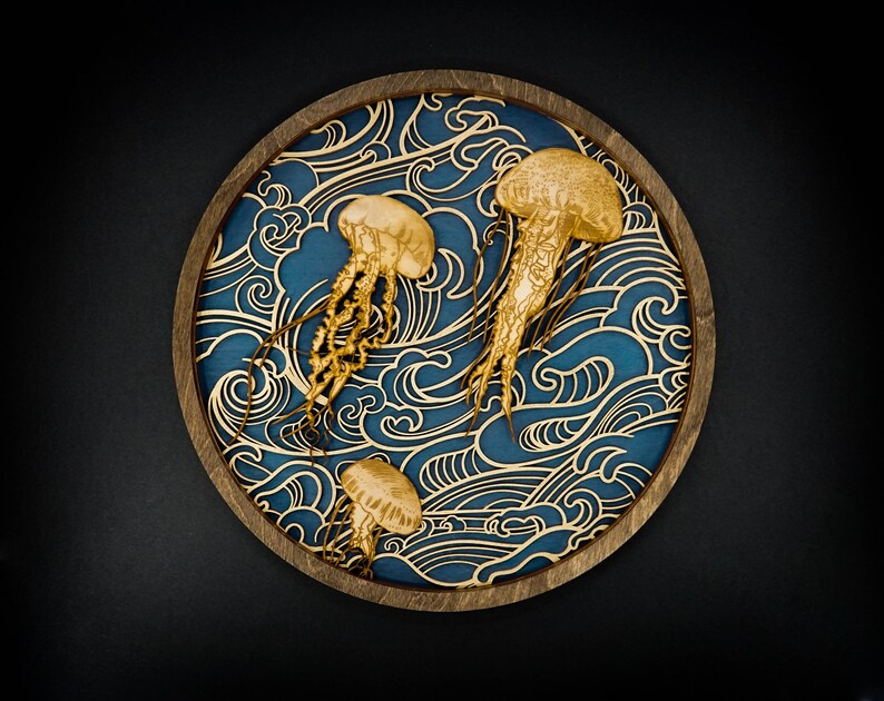 Jelly Fish Japanese Ocean Wall Art Customize Colors Etsy