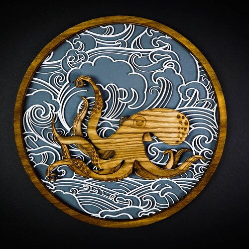 Kraken Octopus Japanese Ocean Wall Art Customize Colors Etsy