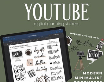 Youtube work Stickers | Minimalist modern youtube digital planning stickers for goodnotes.