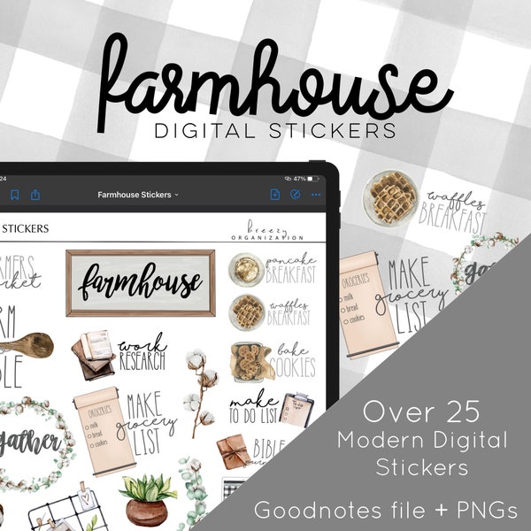 Farmhouse Digital Stickers for Goodnotes, farmhouse modern minimalist digital stickers for digital planners | digital planning stickers