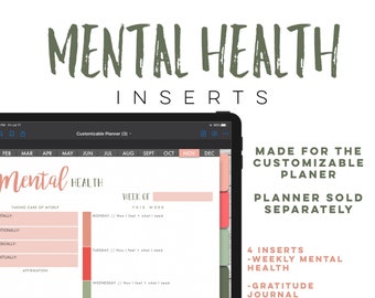 Mental Health Digital INSERTS for the Customizable Digital Planner | Self Care Digital inserts only
