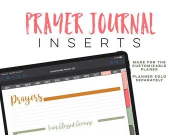Gebetsjournal-Planer Digitale EINLÄSSE für den anpassbaren digitalen Planner | Nur digitale Einsätze