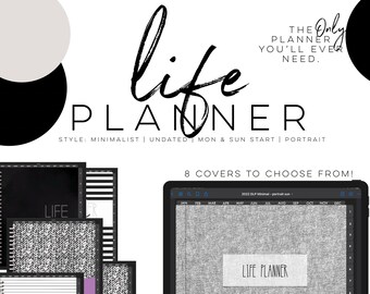 Life Planner Minimalist 2 Ritratto senza data / Digital life planner facile da personalizzare con inserto e widget / Planner tutto in uno