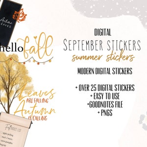 September digital stickers | fall goodnotes modern stickers, digital fall stickers