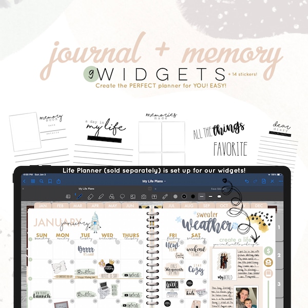 Journal + Memory widgets, journal stickers + memory keeping widgets | Digital WIDGETS for the Digital LIFE Planner | Digital widgets only