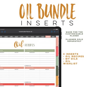 Oil Digital INSERTS for the Customizable Digital Planner | Oil Recipe Digital inserts only