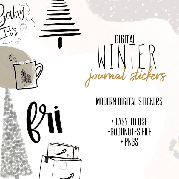 Winter Journaling Digital stickers |  Digital Christmas stickers goodnotes modern stickers