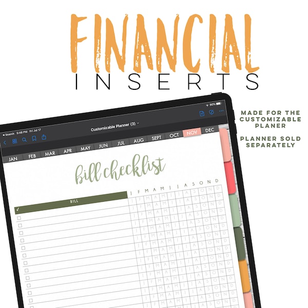 Finance Digital INSERTS for the Customizable Digital Planner | Digital inserts only