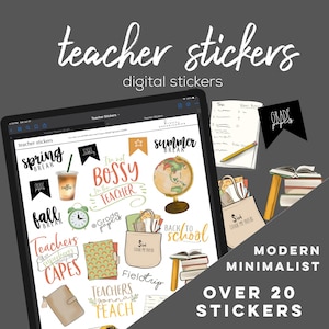 Teacher Digital Stickers for Goodnotes, school modern minimalist digital stickers for digital planners | homeschool digital stickers