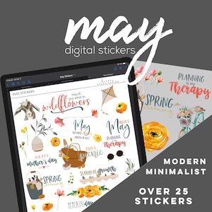 May Digital Stickers for Goodnotes, may modern minimalist digital stickers for digital planners | seasonal digital stickers