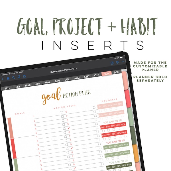 Goal, Project and Habit Digital INSERTS for the Customizable Digital Planner | Digital inserts only