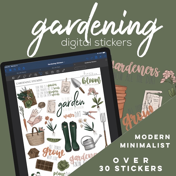 Gardening Digital Stickers for Goodnotes, gardening modern minimalist digital stickers for digital planners | seasonal digital stickers