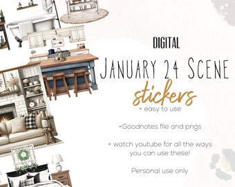 January 24 Scene Stickers, house stickers, Cabin stickers, stickers for digital planning,