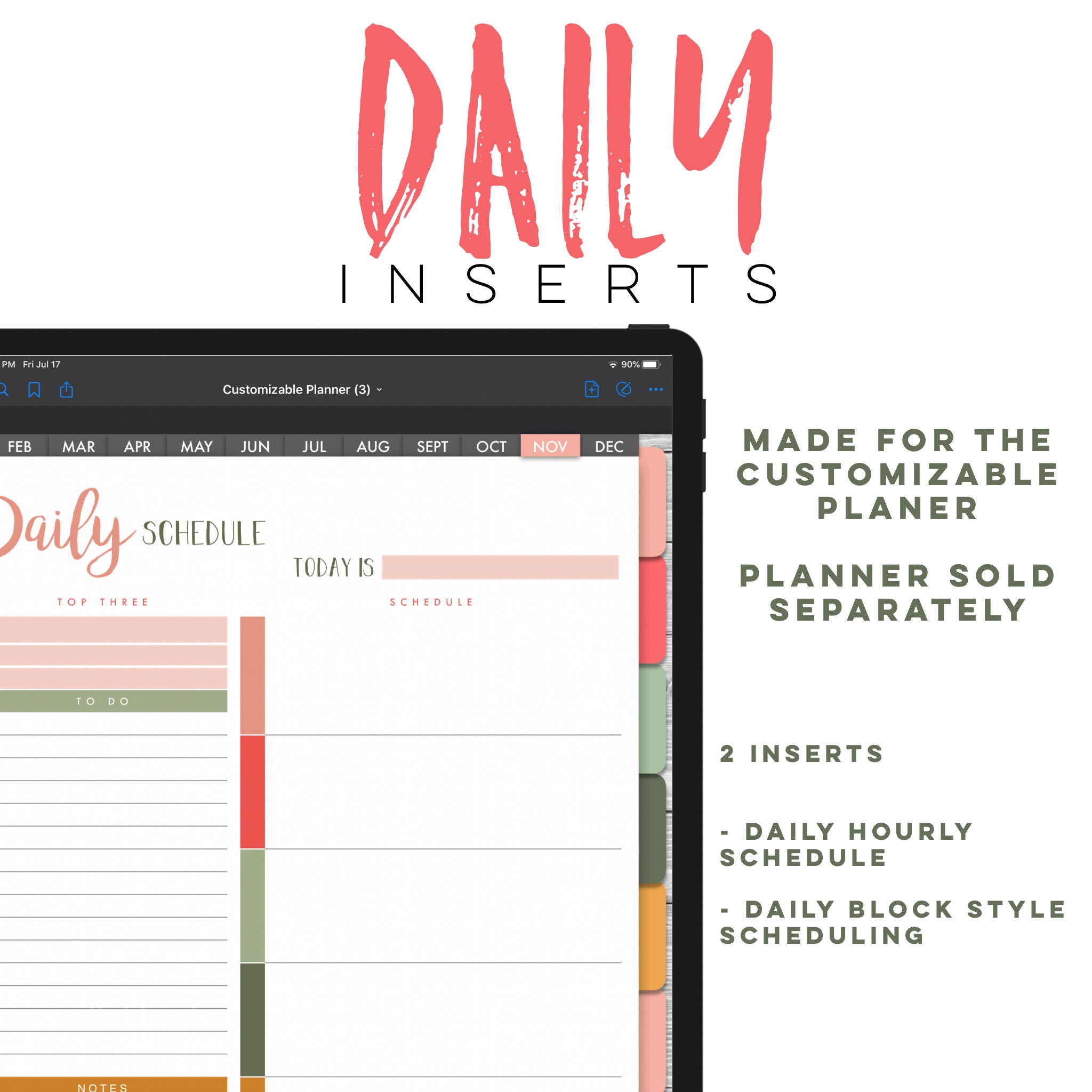 Daily Planner Digital INSERTS for the Customizable Digital Planner ...