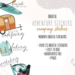 Adventure digital stickers | travel goodnotes modern stickers, digital camping stickers