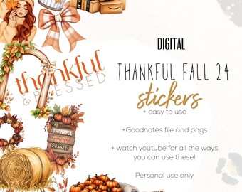 Thankful Fall 24 Digital Stickers, Digital planning, Fall stickers, stickers for digital planning and digital scrapbooking