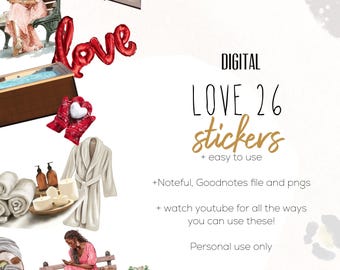 Love 26 digital stickers | Valentine February goodnotes modern stickers, digital Heart stickers