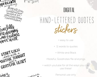 Hand-lettered Quote Vol 1  Digital Stickers, Digital planning, word stickers, Quotes planning stickers, stickers for digital planning