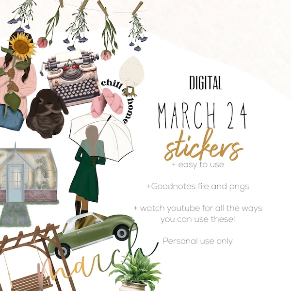 March 24 digital stickers | goodnotes stickers | modern stickers | digital Easter stickers | people stickers