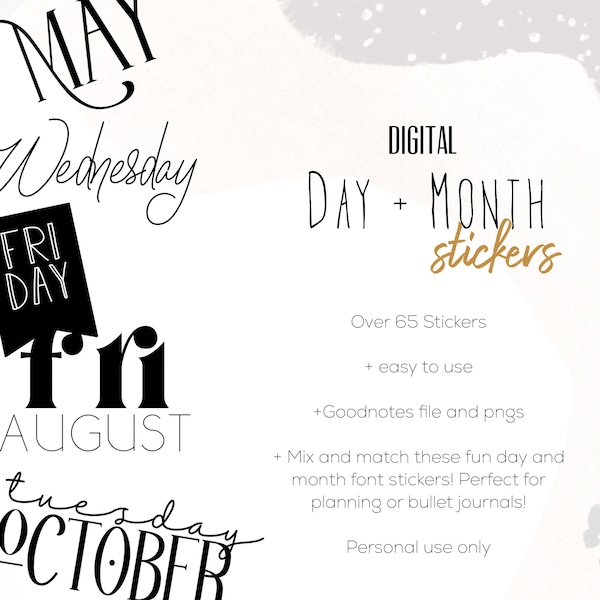 Day and Month Stickers for digital planning | Mix and Match daily and monthly stickers