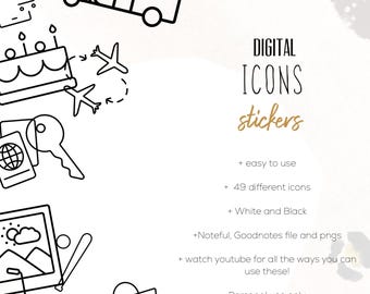 Icon Digital Stickers, Digital planning, word stickers, basic icon stickers, stickers for digital planning