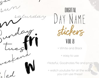 Day Name Vol 8 Digital Stickers, Digital planning, word stickers, basic planning stickers, stickers for digital planning, scrapbook