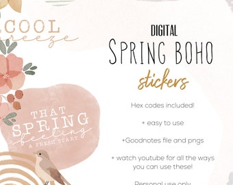 Spring Boho digital stickers | Boho floral goodnotes modern stickers, digital floral stickers