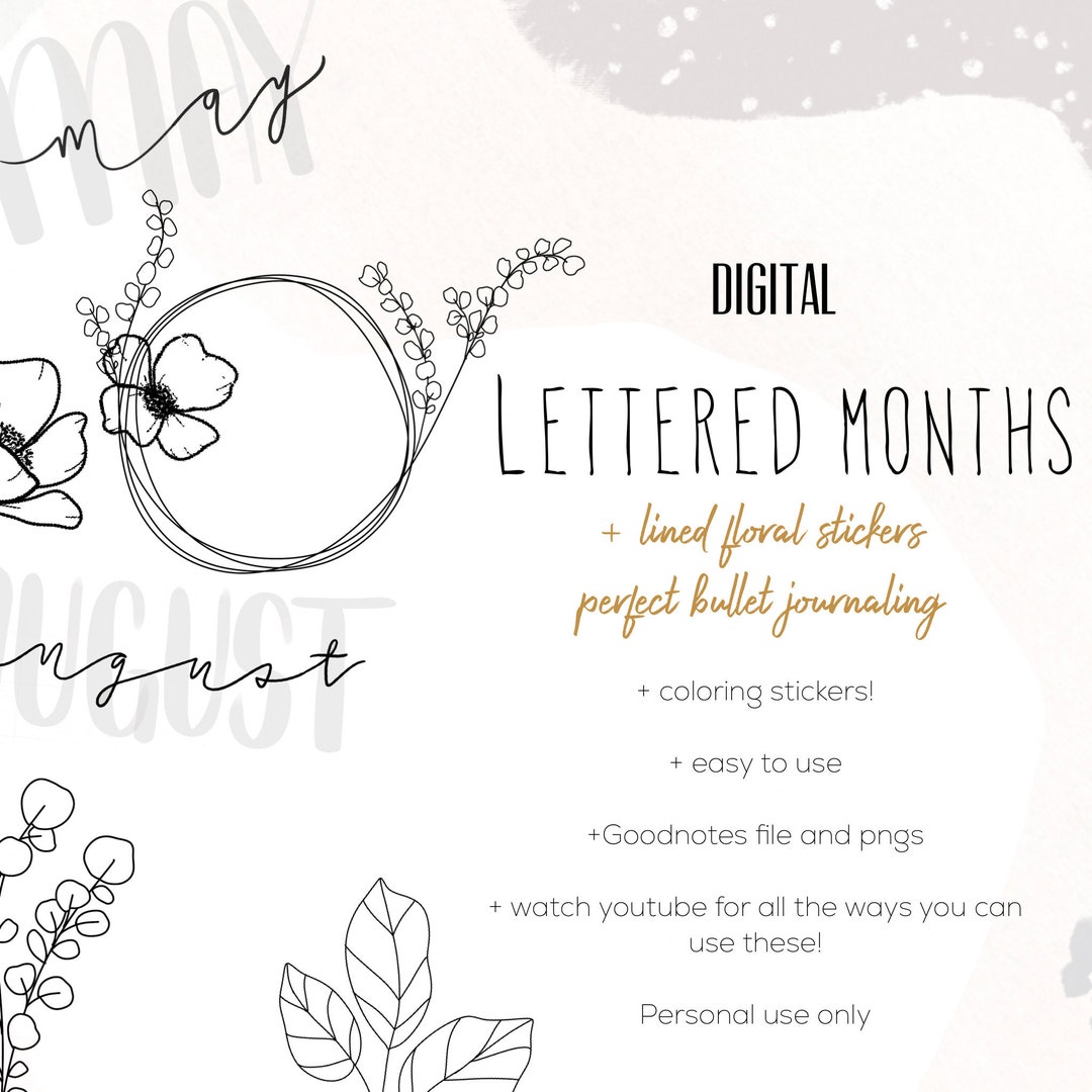 Lettered Month Stickers, Stickers to Color and Lined Floral Stickers