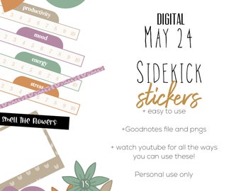 May 2024 Sidekick digital stickers | spring goodnotes modern stickers, digital minimalist stickers