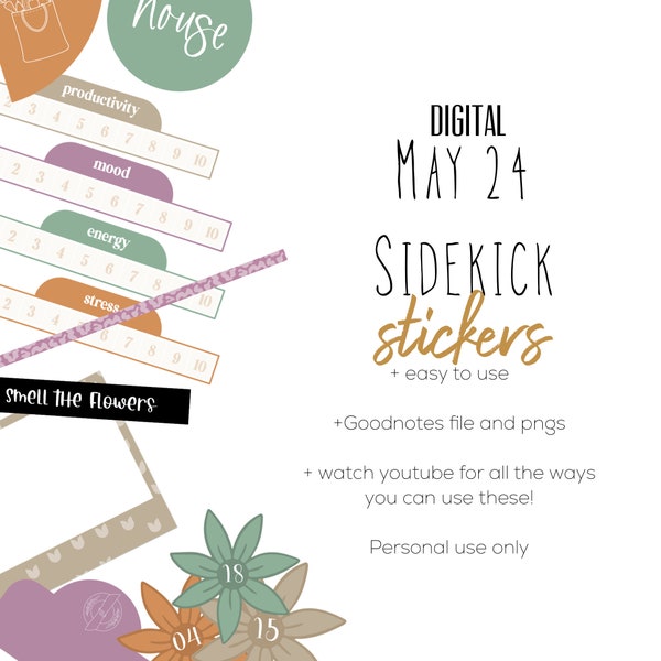 May 2024 Sidekick digital stickers | spring goodnotes modern stickers, digital minimalist stickers