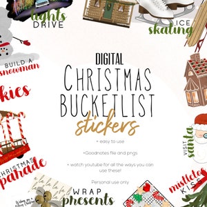 Christmas Bucket List digital stickers | christmas goodnotes modern stickers, digital holiday stickers
