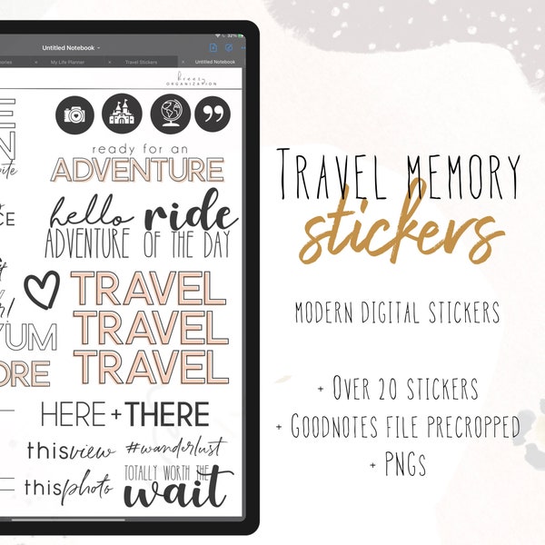 Digital Travel Memory Stickers | Digital Travel Stickers | Stickers for goodnotes and pngs