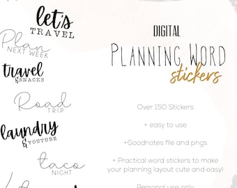 Planner Word Stickers  | Modern Digital Phrase  Stickers