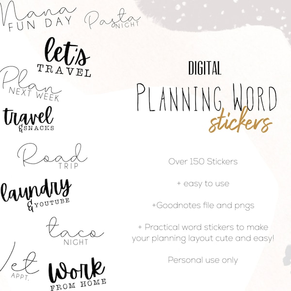 Planner Word Stickers  | Modern Digital Phrase  Stickers