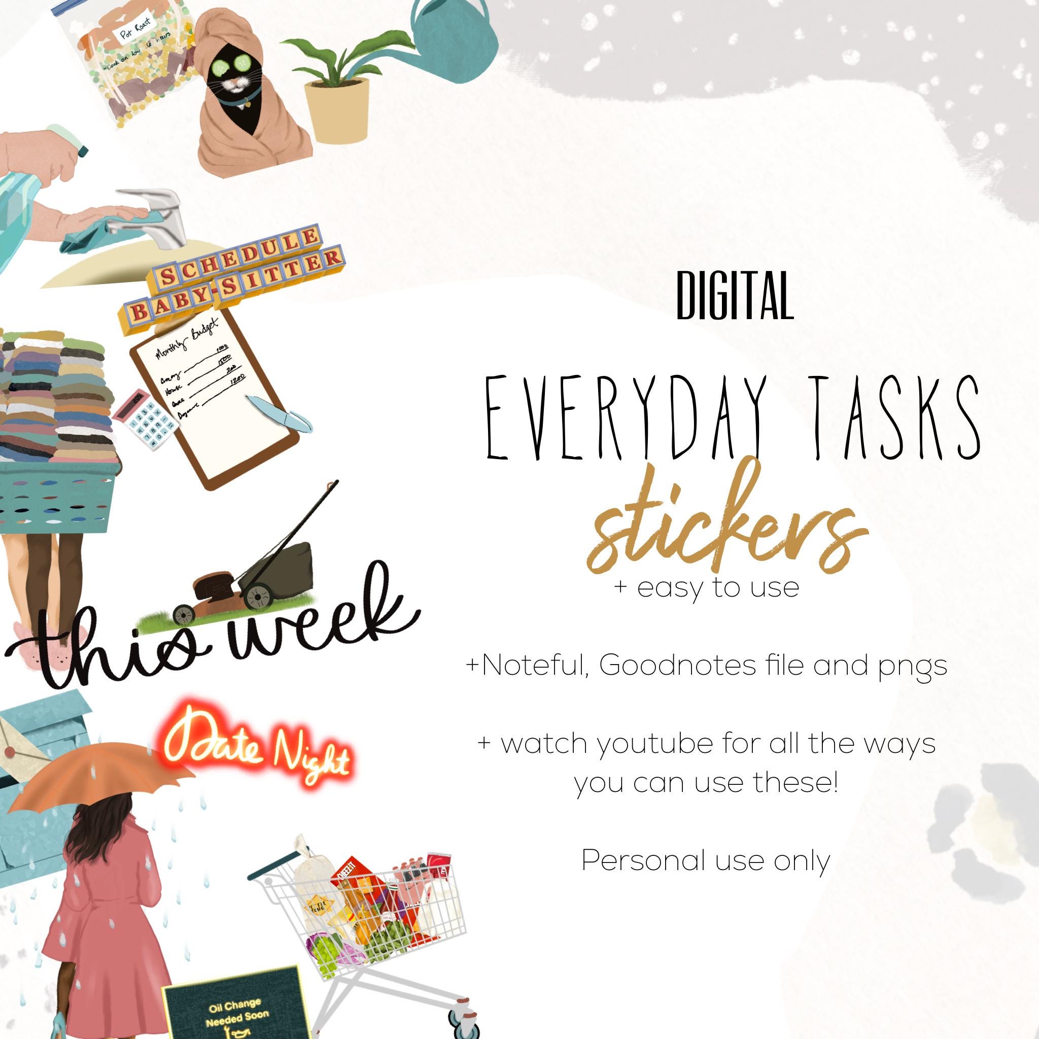 Everyday Task Stickers, Digital Planning, Work Stickers, Around the ...