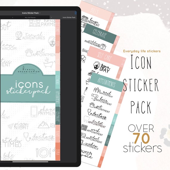 Digital Icon Sticker Planner for Goodnotes, modern minimalist digital sticker pack for digital planners | beginner digital stickers