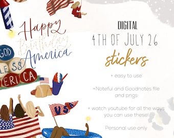 4th of July Stickers, Digital planning, Independence Day stickers, Happy Birthday America planning stickers, stickers for digital planning,