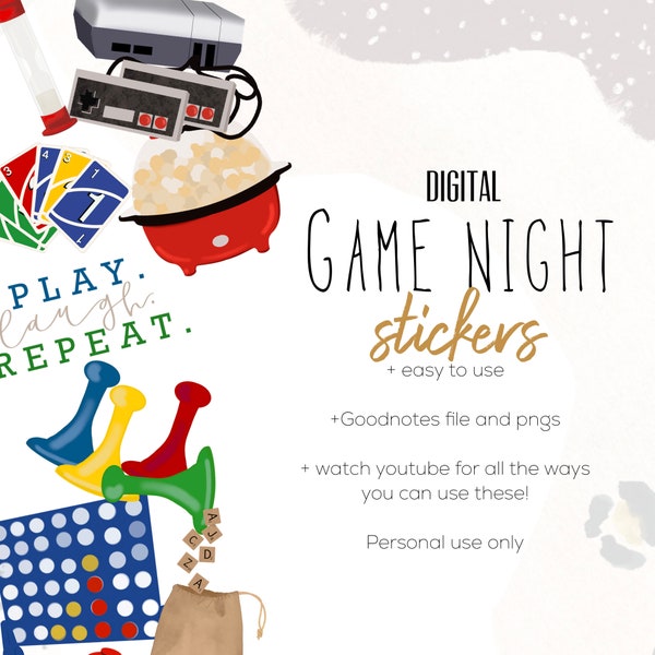 Game Night Digital Stickers, Digital planning, board game sticker, cute family time stickers, stickers for digital planning and scrapbooking