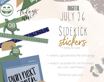 July 2026 sidekick stickers | Goodnotes and Noteful modern stickers, digital sidekick Summer stickers