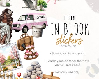 In Bloom Digital Stickers, Digital planning, Floral, Girl Stickers for Digital Planning, Digital Scrapbook Stickers