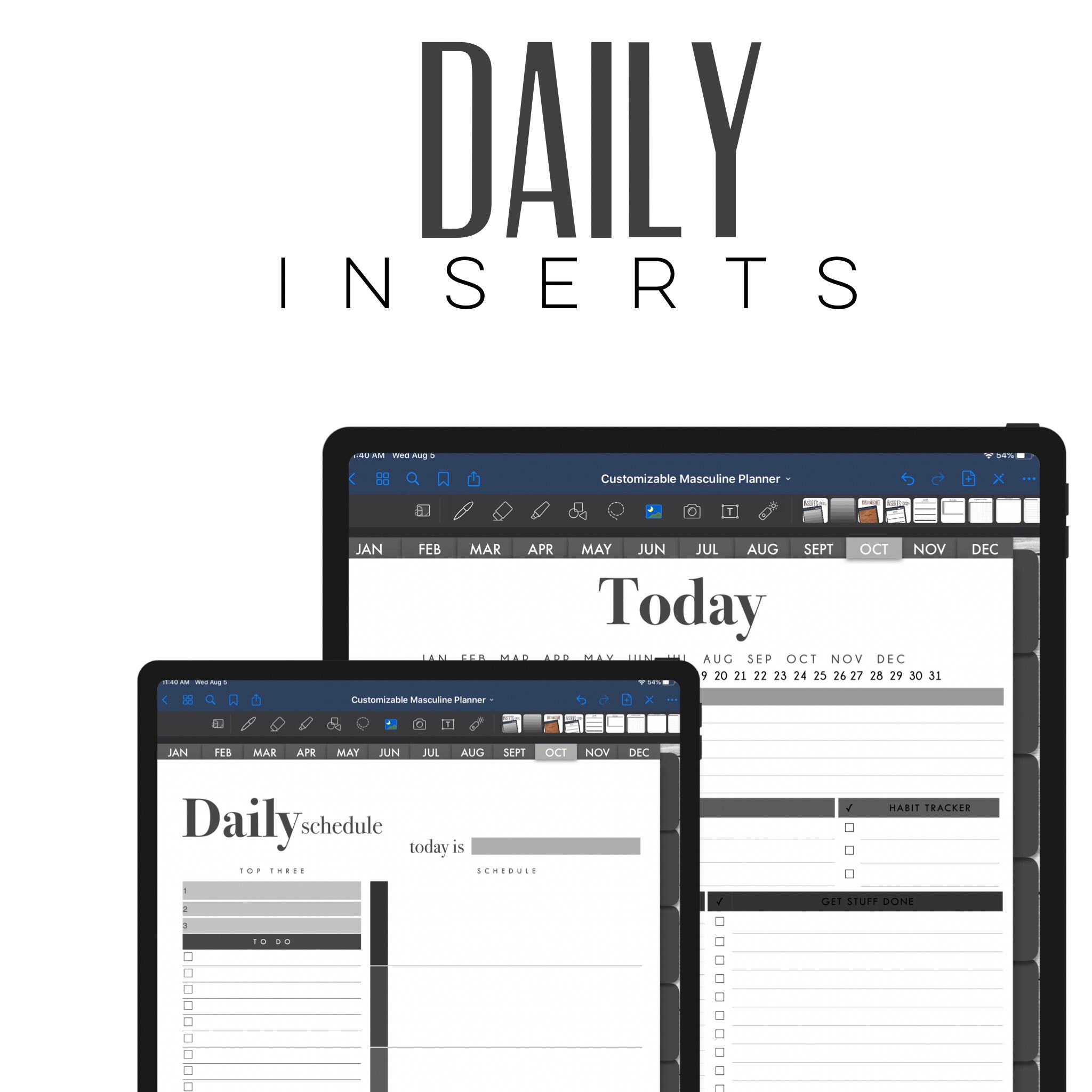 Daily Planner Masculine Digital INSERTS for the Customizable Digital ...