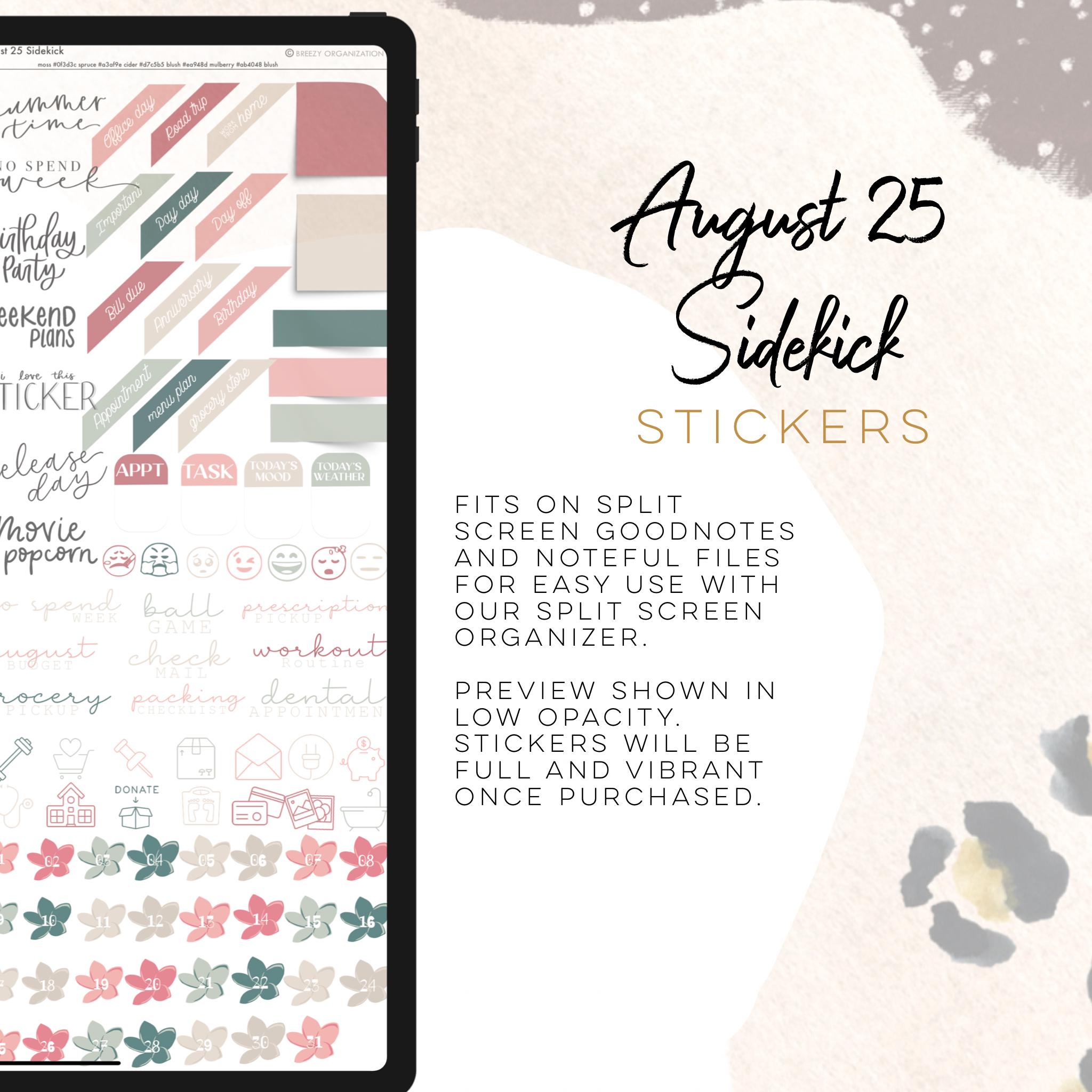 August 2025 Digital Sidekick Stickers | Goodnotes Noteful | Fun ...