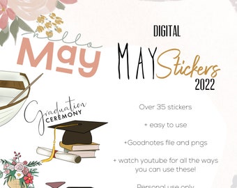 May Digital Stickers 2022  for Goodnotes, spring modern minimalist digital stickers for digital planners | May digital stickers