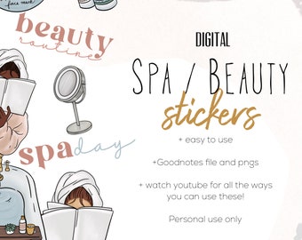 Spa- en beautystickers voor Goodnotes, moderne minimalistische digitale stickers voor digitale planners | Digitale zelfzorgstickers