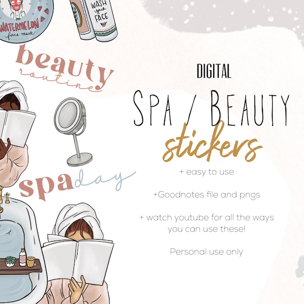 Spa and Beauty Stickers for Goodnotes, modern minimalist digital stickers for digital planners | Selfcare digital stickers