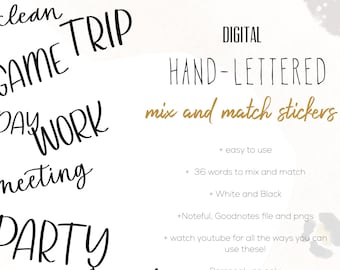 Hand-lettered Mix and Match Digital Stickers, Digital planning, word stickers, basic planning stickers, stickers for digital planning