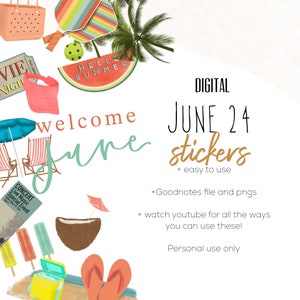 Juni 24 digitale Aufkleber | Goodnotesaufkleber | moderne Aufkleber | niedliche digitale Aufkleber | Scrapbook-Aufkleber