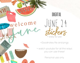 June 24 digital stickers | goodnotes stickers | modern stickers | cute digital stickers | scrapbook stickers