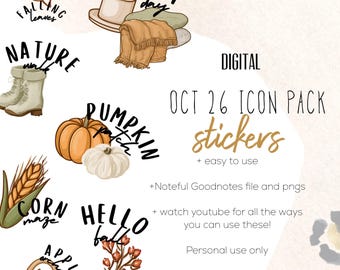 Icon-Paket vom 26. Oktober | Digitale Sticker, Digitale Planung, Herbststicker, niedliche Kürbissticker für die digitale Planung